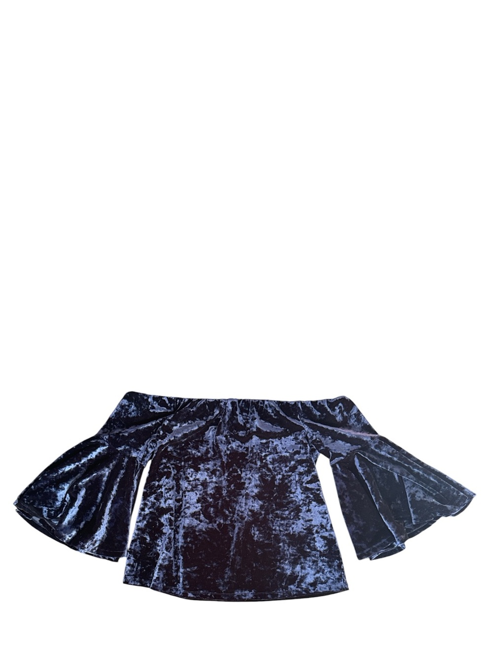 1.STATE Navy Blue Velvet Off-Shoulder Bell Sleeve Top